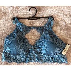 NWT Sophie B. Teal Lace Plunge Bralette Top w/ Removable Pads Size Large